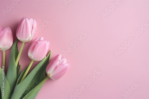 Beautiful Composition Spring Flowers. Bouquet Of Pink Tulip. Generative AI.