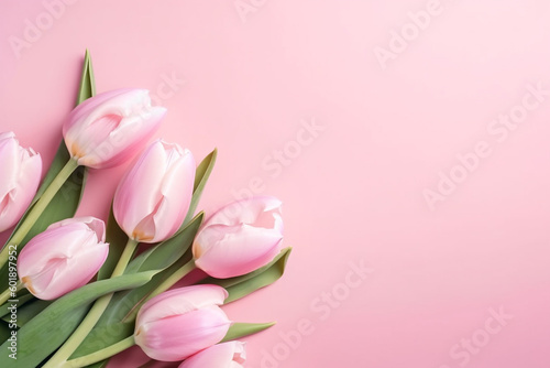 Beautiful Composition Spring Flowers. Bouquet Of Pink Tulip. Generative AI.
