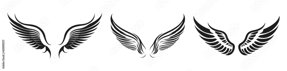 Set of wings icons. Wings badges. Collection wings badges. Vector illustration