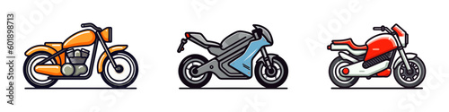 Motorbike set. Motorcycles and scooters. Vector set on white background