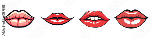 Red lips collection. Vector illustration of woman's lips Isolated on white background.