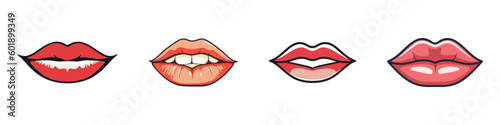 Red lips collection. Vector illustration of woman's lips Isolated on white background.