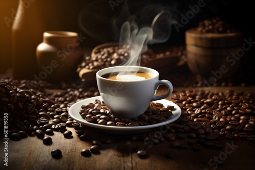 breakfast drink cup aroma espresso morning mug bean brown cafe. Generative AI.