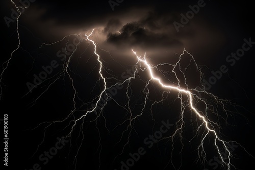 Lightning strike on black background stormy sky made with generative AI