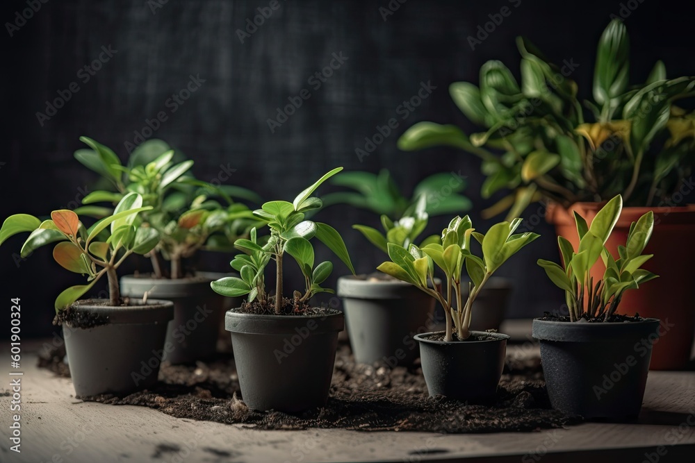 young plants. the interior of the studio garden. Generative AI young plants. the interior of the studio garden. Generative AI