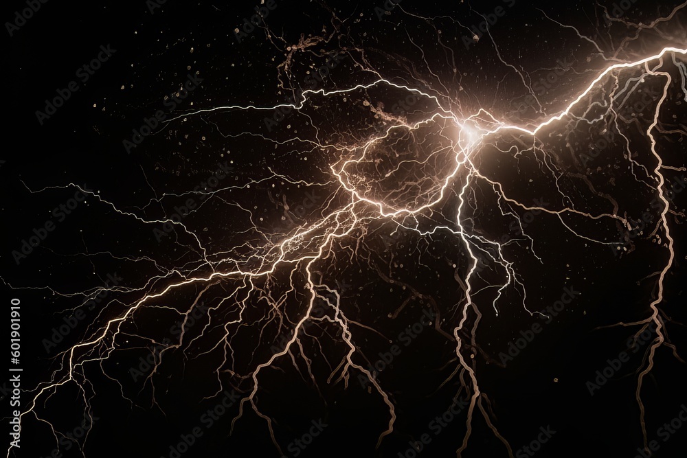 Lightning strike on black background stormy sky made with generative AI Lightning strike on black background stormy sky made with generative AI