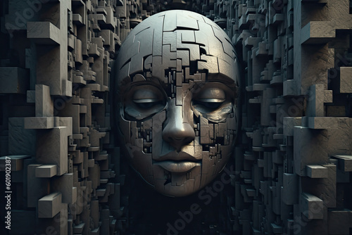 Stagnant trapped mind, concept illustration for psychological health, depression, introversion, maze of ideas, dream, generative ai