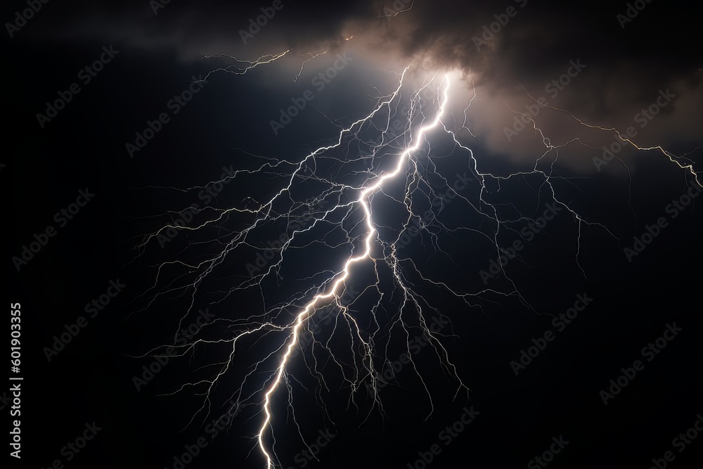 Lightning strike on black background stormy sky made with generative AI