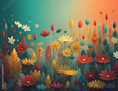 Colorful abstract flower meadow illustration. Generative AI.