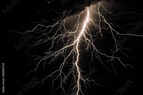 Lightning strike on black background stormy sky made with generative AI