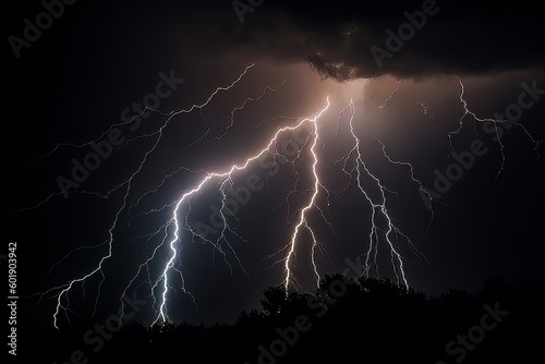 Lightning strike on black background stormy sky made with generative AI