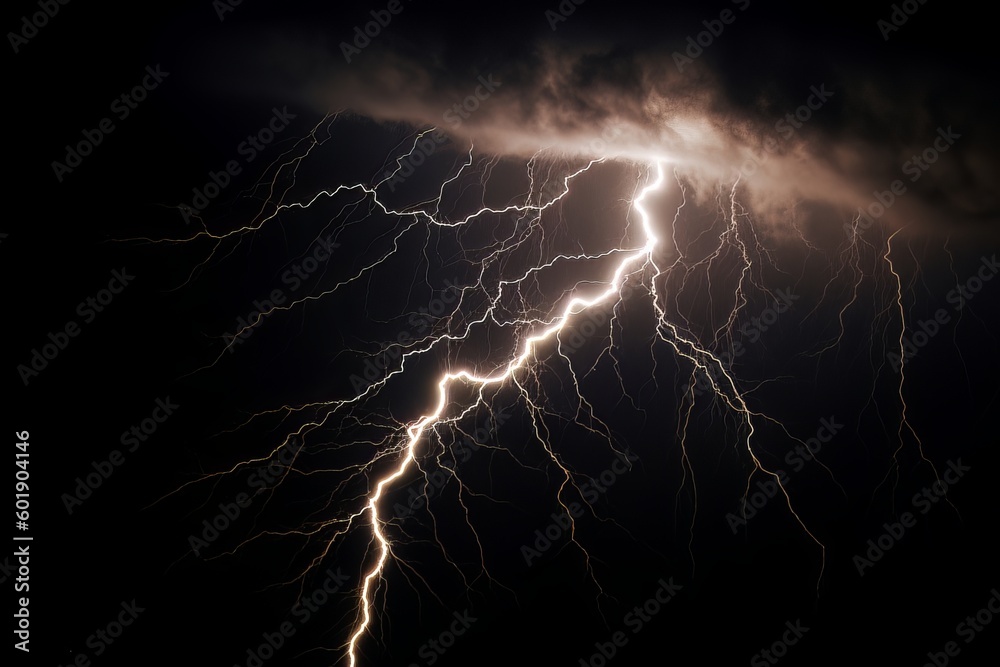 Lightning strike on black background stormy sky made with generative AI