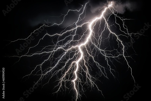 Lightning strike on black background stormy sky made with generative AI