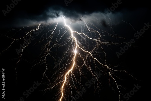 Lightning strike on black background stormy sky made with generative AI