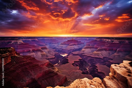 Beautiful sunset over Grand Canyon National Park, Arizona, United States. Generative AI. 