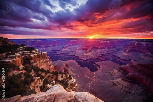 Grand Canyon National Park, Arizona, United States. Sunset over the Grand Canyon. Generative AI. 