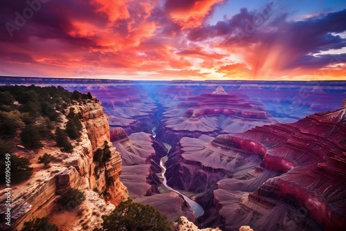 Grand Canyon National Park in Arizona, United States of America at sunset. Generative AI.