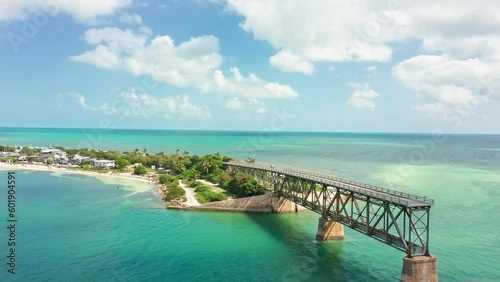 Aerial view of Bahia Honda Rail Bridge and state park. The Bahia Honda Rail Bridge is a derelict railroad bridge in the lower Florida Keys connecting Bahia Honda Key with Spanish Harbor Key