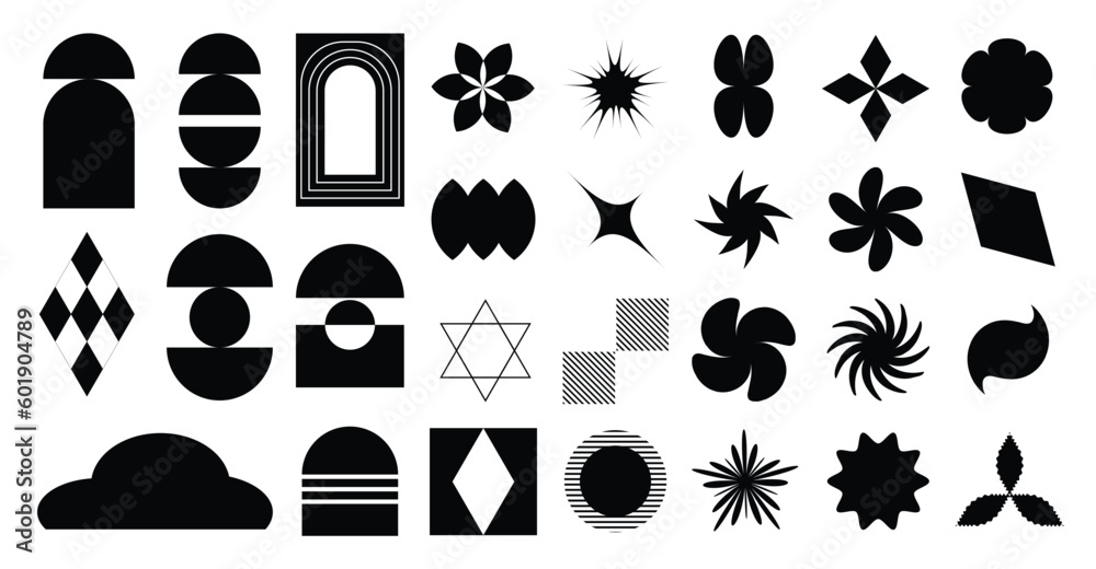 Collection of geometric shapes on white background. Abstract black ...