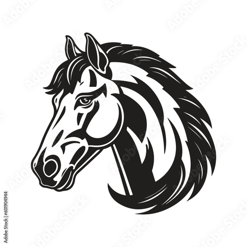colt mascot, vintage logo line art concept black and white color, hand drawn illustration