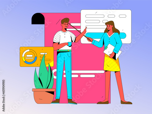 Marketing Planning Business People Flat Vector Concept Operation Hand Drawn Illustration
