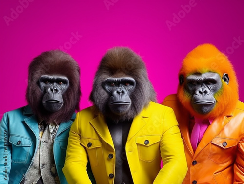 Popstar Gorillas in a Fashionable and Vibrant Group Photo | Generative AI