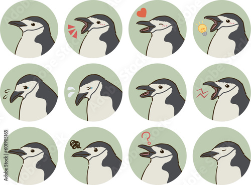 ヒゲペンギンの表情アイコンセット