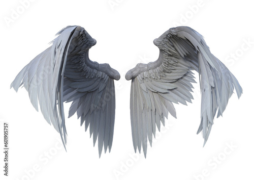 3d rendering fantasy white angel wings isolated