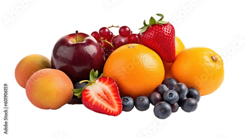 Different fruits isolated on transparent or white background. Generative AI