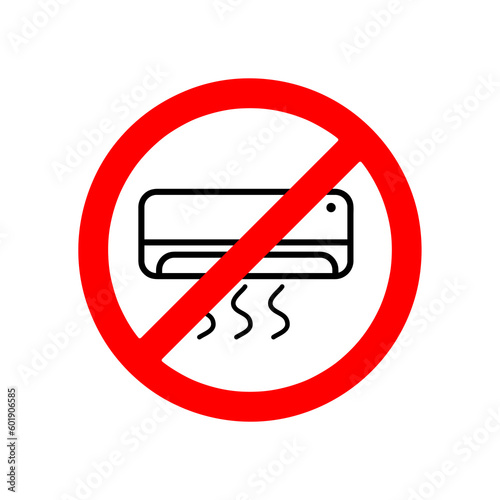 Forbidden sign with air conditioner glyph icon. Stop silhouette symbol on white background..eps