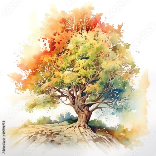 Watercolor illustration tree  Ai generated