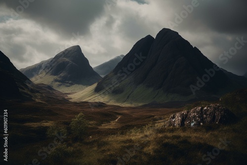 Famous Three Peaks of Glencoe in the Scottish Highlands - The Three Sisters Mountains. Generative AI