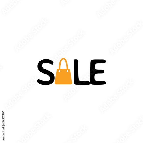 sale logo, bag and sale type combination logo with flat style in yellow and black color