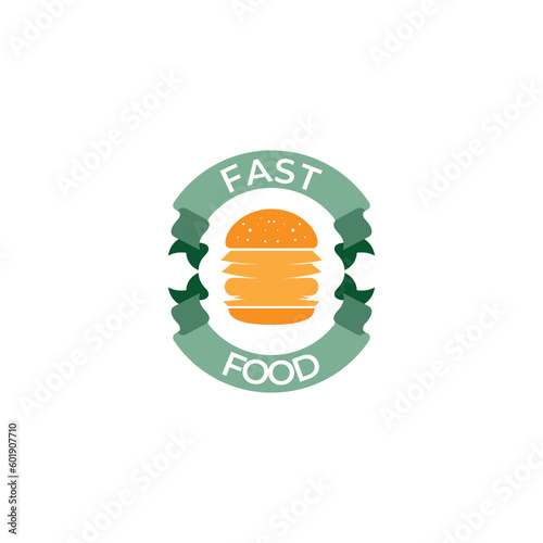 burger fast food logo with flat vintage style in green and yellow color