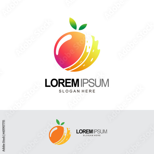 juice logo, fruit and fresh water sign in orange and yellow color