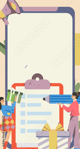 Invite friends to conduct questionnaire survey flat vector concept operation hand drawn illustration
