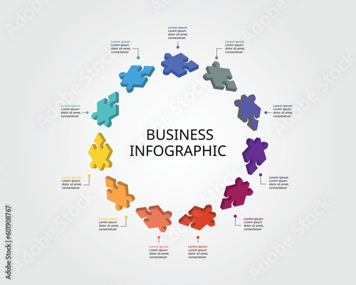 jigsaw puzzle connection template for infographic for presentation for 11 element