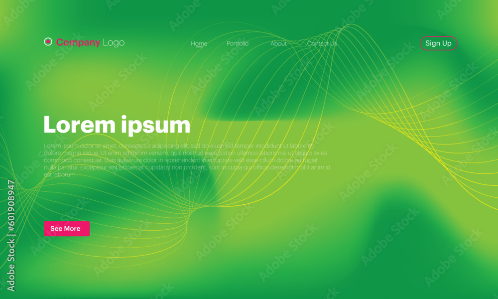 Obraz premium Abstract line art vector background website Landing Page. Template for websites.Wave with lines created using blend tool. Abstract gradient background with a coloured dynamic waves.