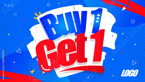 Buy one get one banner with blue background photo