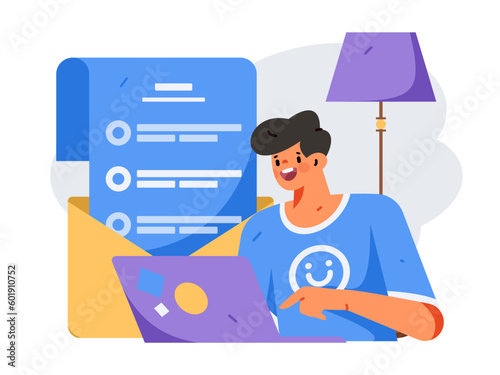 Invite friends to conduct questionnaire survey flat vector concept operation hand drawn illustration
