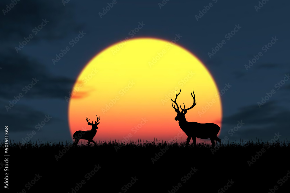 silhouette of a deer in the sunset