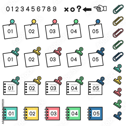 文房具をあしらった数字と枠のセット