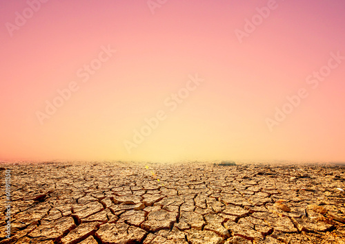Lands cracked by drought due to environmental changes and global warming