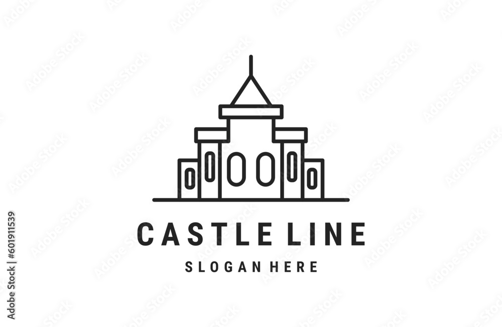 Castle logo concept, castle tower vector line style .