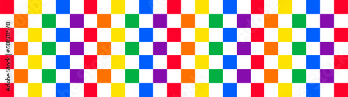 Checkered pattern wallpaper. Rainbow colors tile long banner background design. LBGT people pride symbol.	