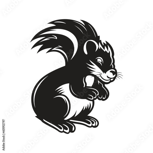 skunk mascot, vintage logo line art concept black and white color, hand drawn illustration © Artcuboy