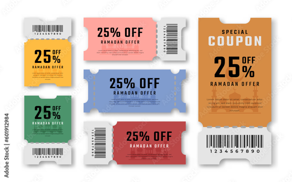 Obraz premium Ramadan Sale Coupon Discount Voucher 25 Percent off for Promo Code, Shopping, Marketing and Best Promo Retail Pricing Vector Illustration