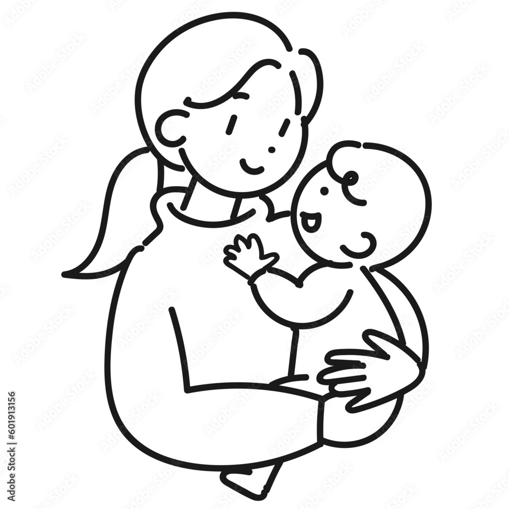 赤ちゃんを抱っこする笑顔の若い母親の上半身