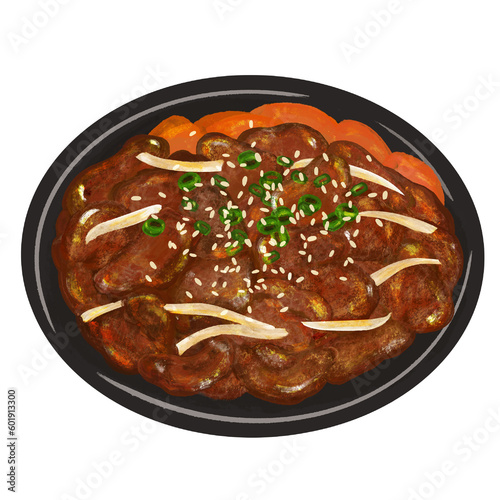 Bulgogi, Korean food, BBQ beef, black plate