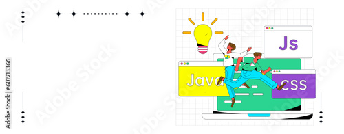 Programming teaching development flat character vector concept operation hand drawn illustration
